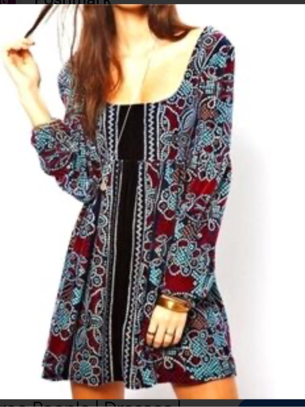 Free People Oh So Easy Velvet Babydoll Dress. Burgundy & Teal Size Large